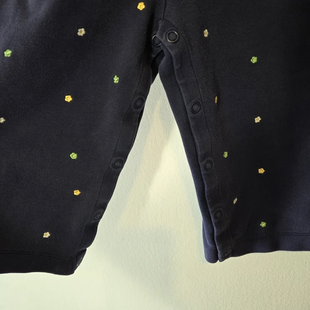Vintage Gymboree Navy Blue Embroidered Ditsy Floral Jumpsuit Size 18-24 Months